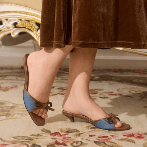 Denim Bow Kitten Heel Mule