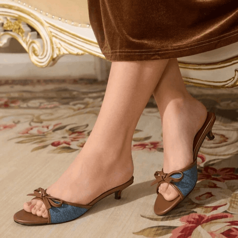 Denim Bow Kitten Heel Mule