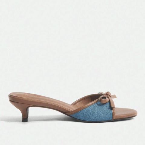 Denim Bow Kitten Heel Mule