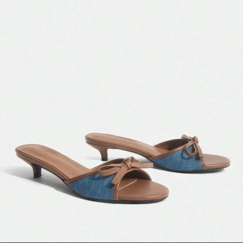 Denim Bow Kitten Heel Mule