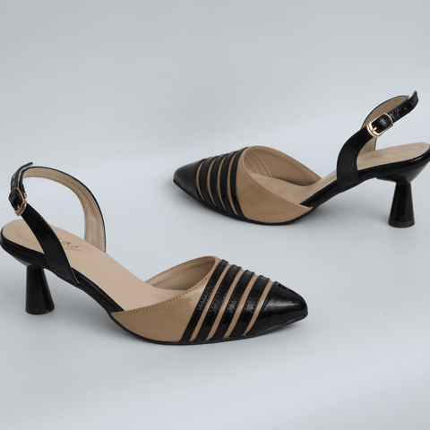 Patent Stripped Slingback Courtshoe