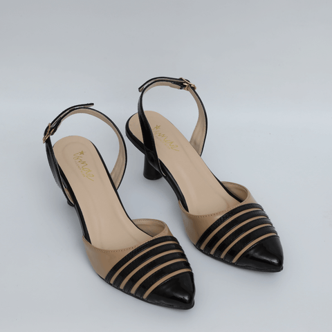 Patent Stripped Slingback Courtshoe
