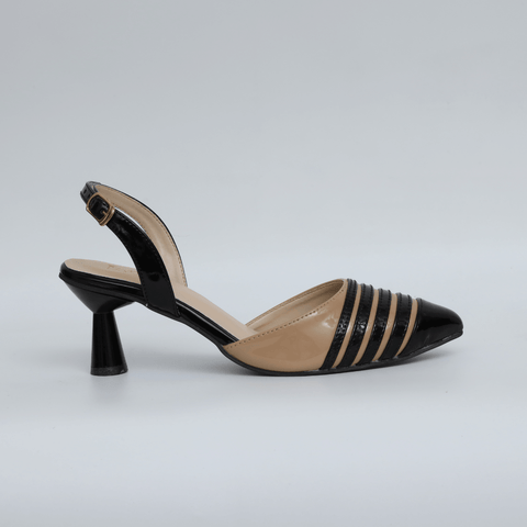 Patent Stripped Slingback Courtshoe