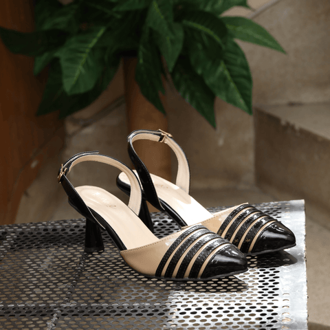 Patent Stripped Slingback Courtshoe