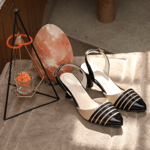 Patent Stripped Slingback Courtshoe