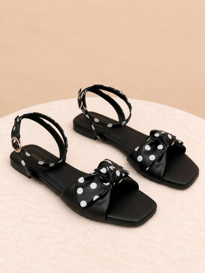 Polka Dot Slingback Slippers-Black
