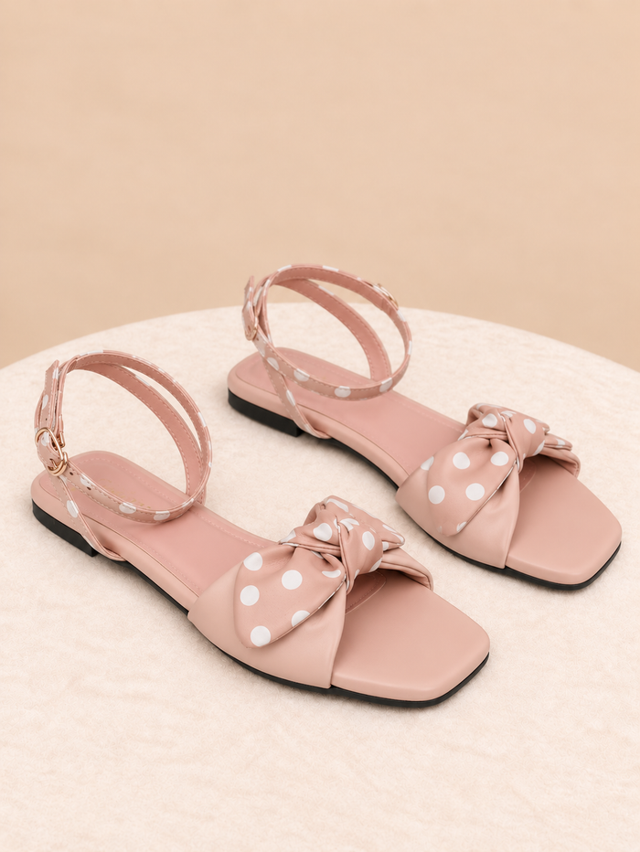 Polka Dot Slingback Slippers-Pink,
