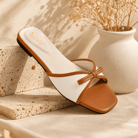 Two-Tone Bow Slide Sandals