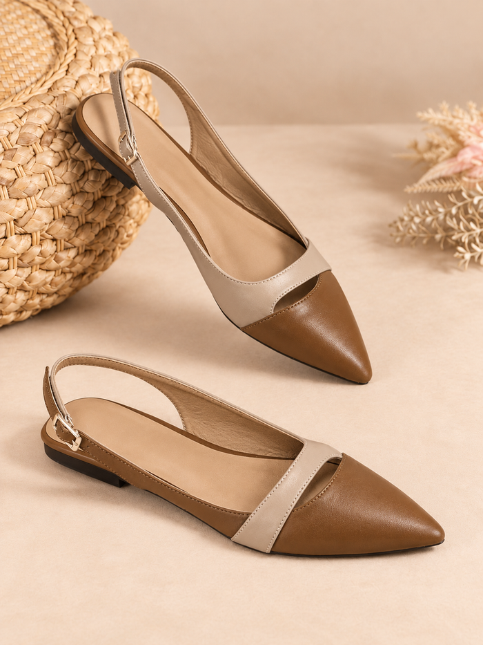 Two Tone Pointed Slingback Flats