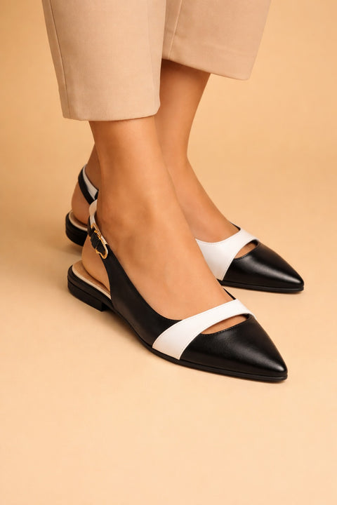 Two Tone Pointed Slingback Flats