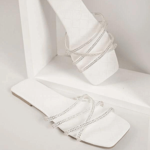 Glittery Strappy Square Toe Slides