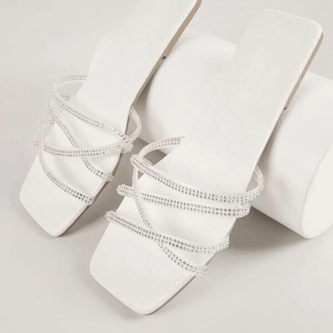 Glittery Strappy Square Toe Slides
